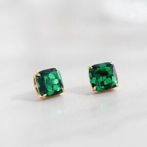 Kate Spade Mini Square Stud Earrings Green/ Glitter